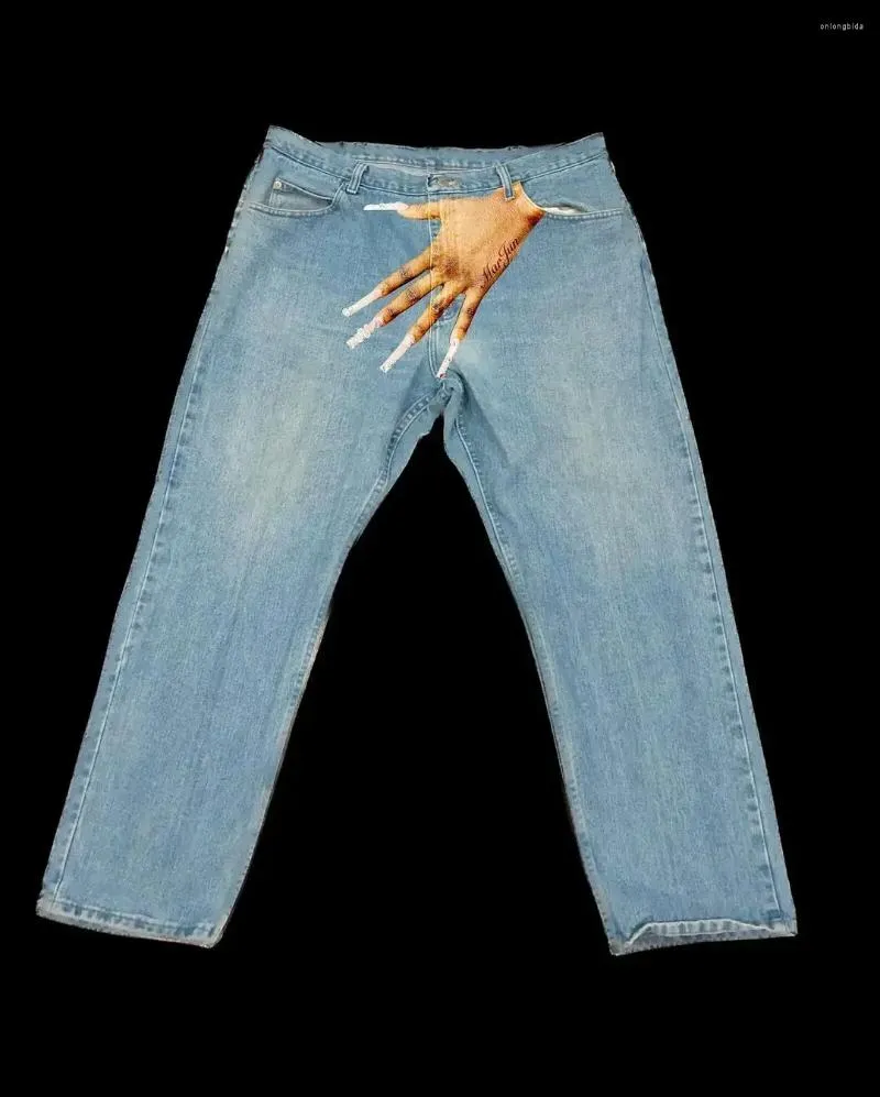 Pantalones vaqueros para hombre Y2k góticos Hip Hop con estampado de palmeras holgados Haruku moda para hombres y mujeres pantalones vaqueros de cintura alta vintage_voghion.com