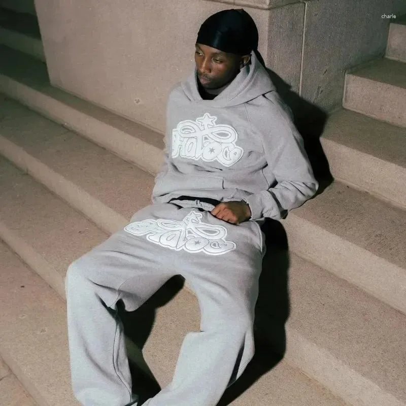 Personalized American Retro tracksuit s with Hoodie Sweatshirt and Trousers for Men and Women Trendy and Trending High Street Style with Letter Print