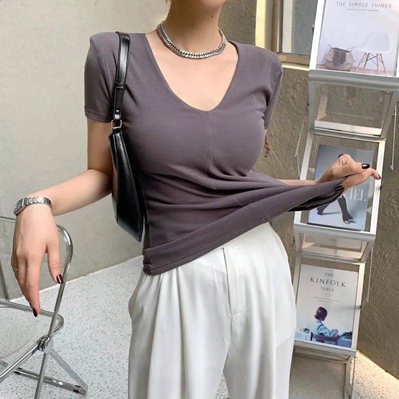 Maglietta Estiva Donna A Maniche Corte Con Scollo A V - Tessuto Morbidissimo Rayon, Tinta Unita, Casual, Taglie S-XXL - 5