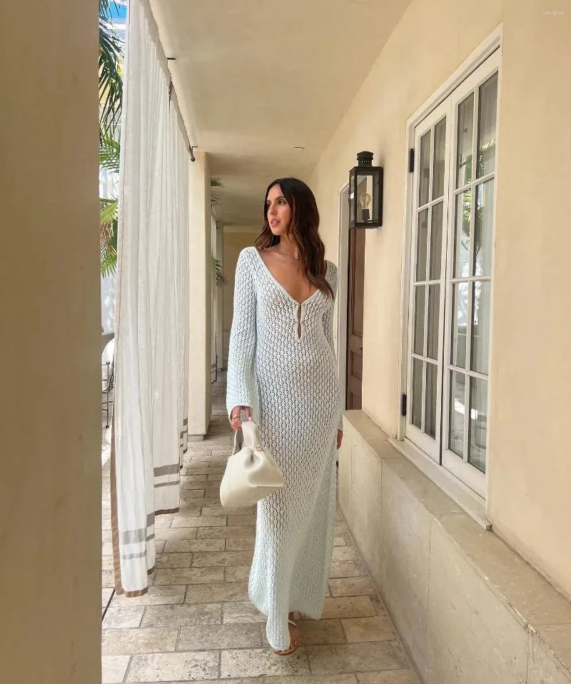 See Through Knitted Beach Dress - Women's V-Neck Hollow Out Cover Up,  Elegant Long Sleeve Summer Casual Dress, Sexy Bikini Robe - Hot Sale! from  Dhgate Basic & Casual Dresses - price 32.27