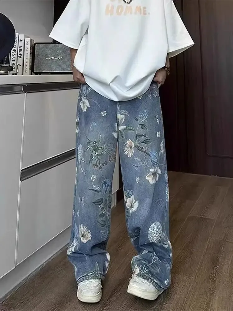 DHgate.com:Flower Print Straight Leg Jeans: Y2K Style, Wide