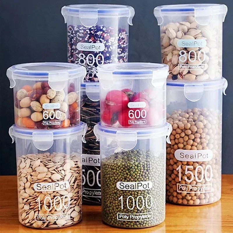 Transparent Food Jars Set - Airtight Plastic Food Storage Container for ...