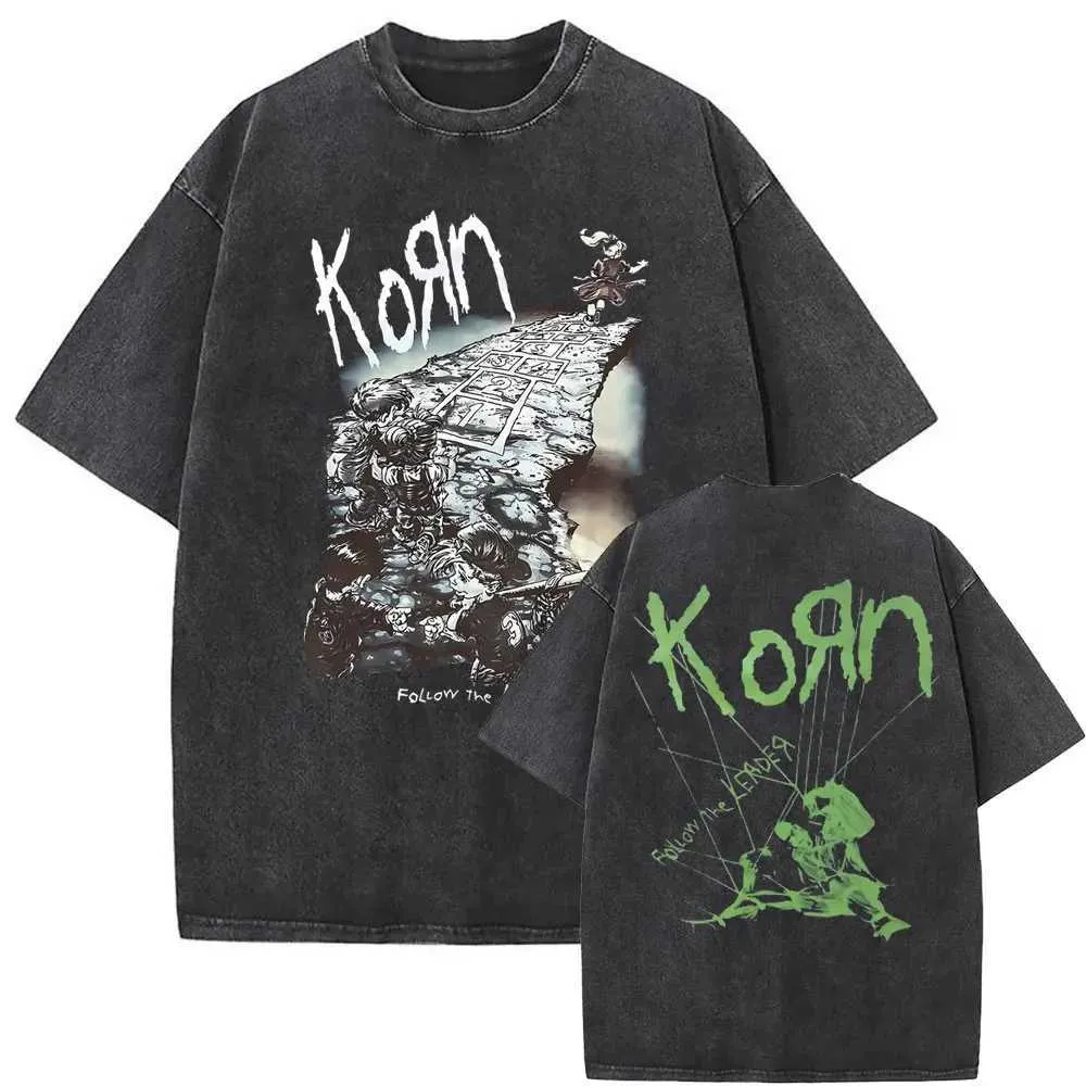Men's Washed Vintage Rock Band Korn Ftl 25 Follow The Leader Sport