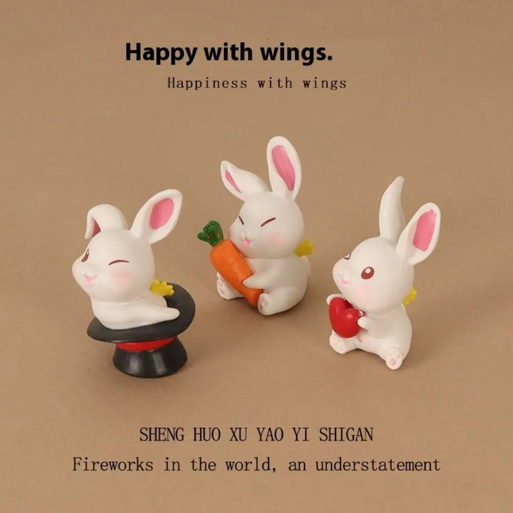 Cute Car Accessories: Mini Plastic Rabbit Figurine With Wings