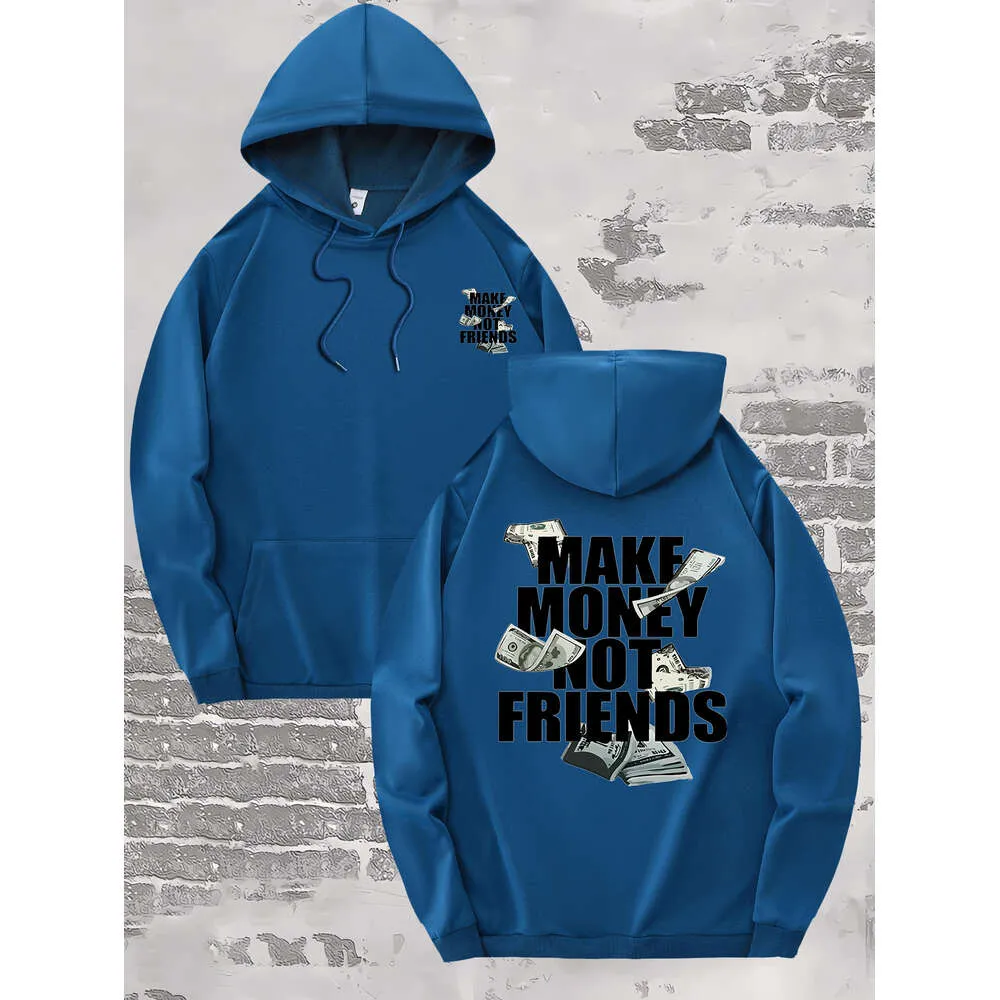 MONEY NOT FRIENDS Print Drawstring Hoodie