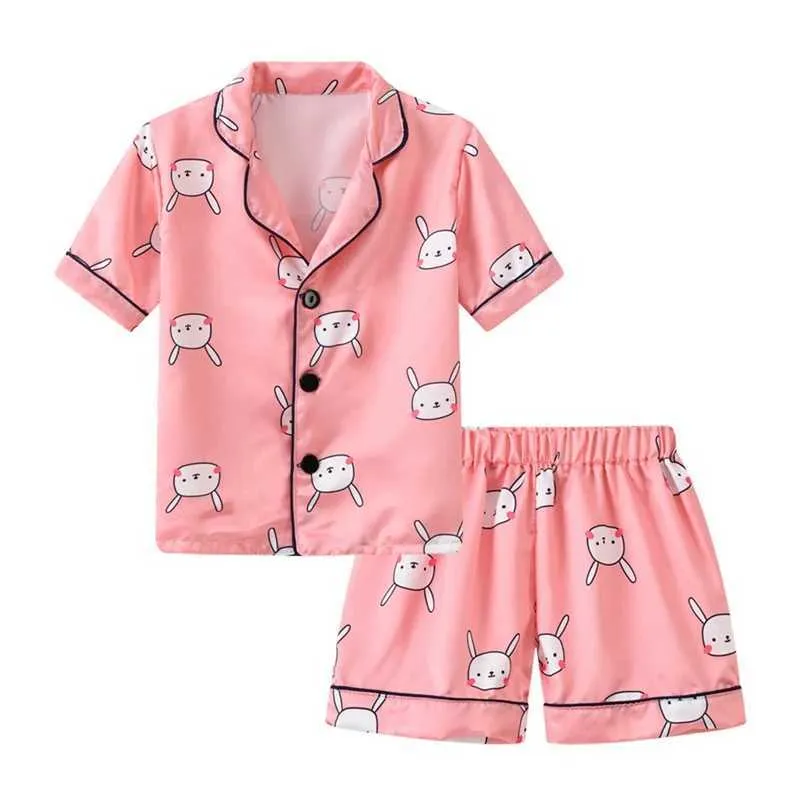 Girls Summer Pajama Set Soft Silk-Feel Kids Sleepwear, Short