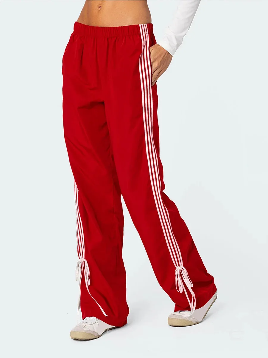 Side Stripe Wide Leg Trousers: Womens Y2K Style, Elastic