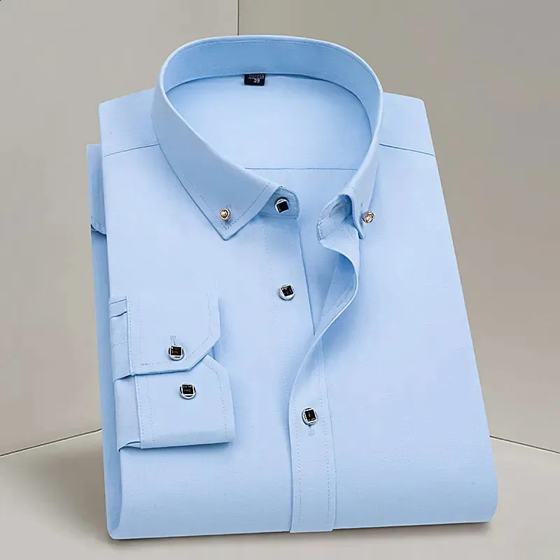 Long Sleeve Stafford Dress Shirts For Men Mens Collarless Dress Shirt,  Diamond Collar Long Sleeve Shirt: