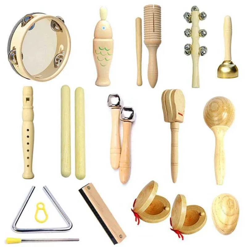 Childrens musical instrument toys natural wooden handbell with 5-scale ...