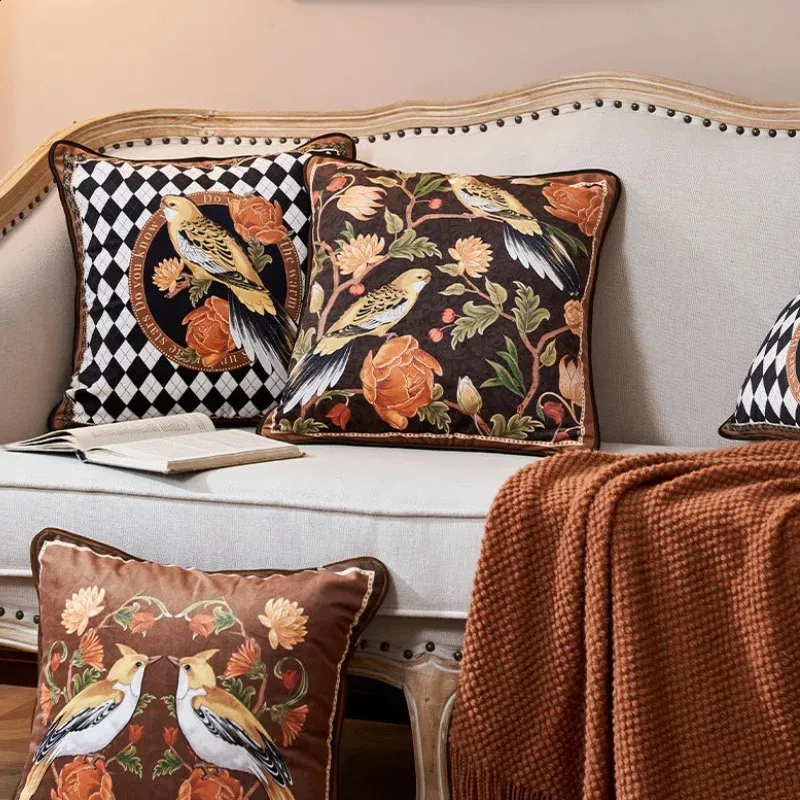 Rustic Charm: Vintage Garden Bird Print Decorative Throw Pillow