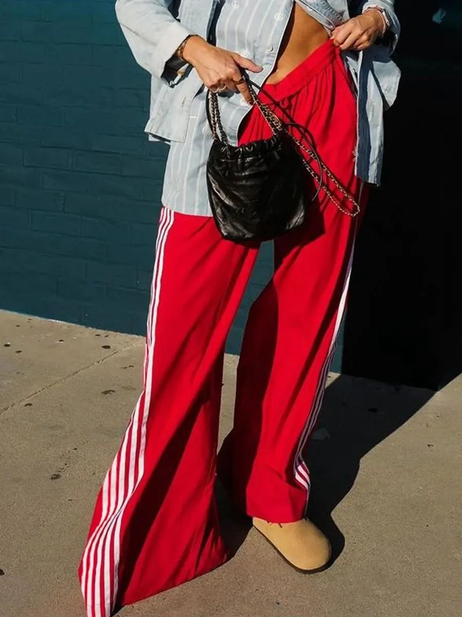 Y2k Track Pants: Womens Wide Leg Color Block Joggers With Elastic