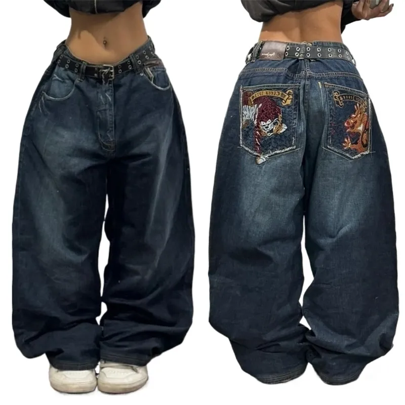 Retro Hip-hop Embroidered Baggy Jeans: Unisex Y2K Harajuku