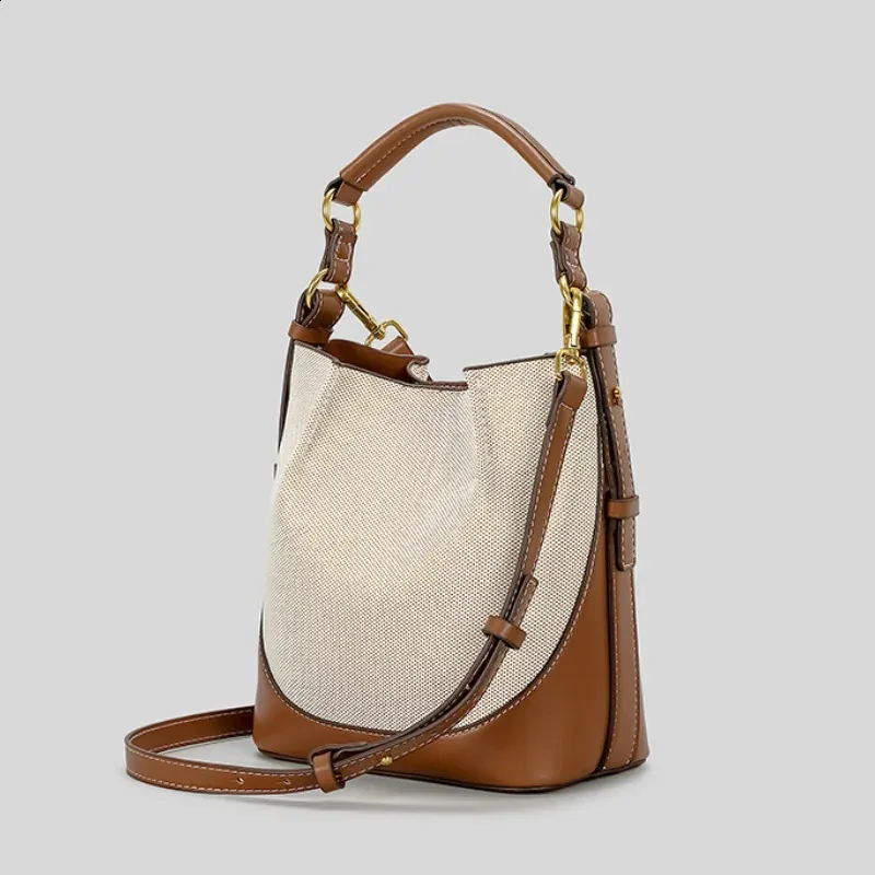 Women's Woven Vegan Leather Bucket Bag - Crossbody With Adjustable Strap, Zipper, & Linen Liner - View #10