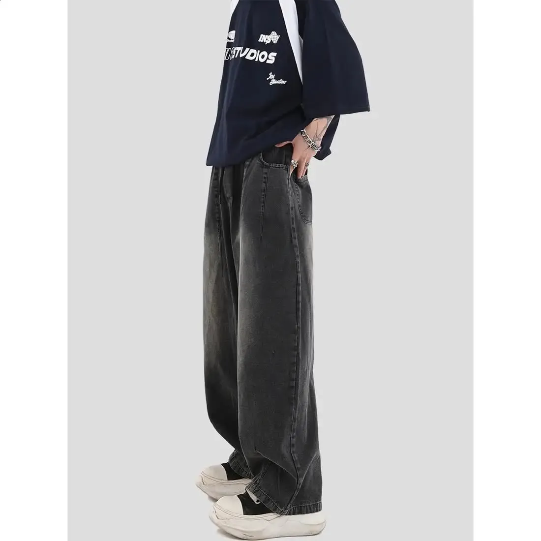 パンツ y2k wide denim black unisex Baggy Jeans for Woman Fashion Y2k High Street Boyfriend