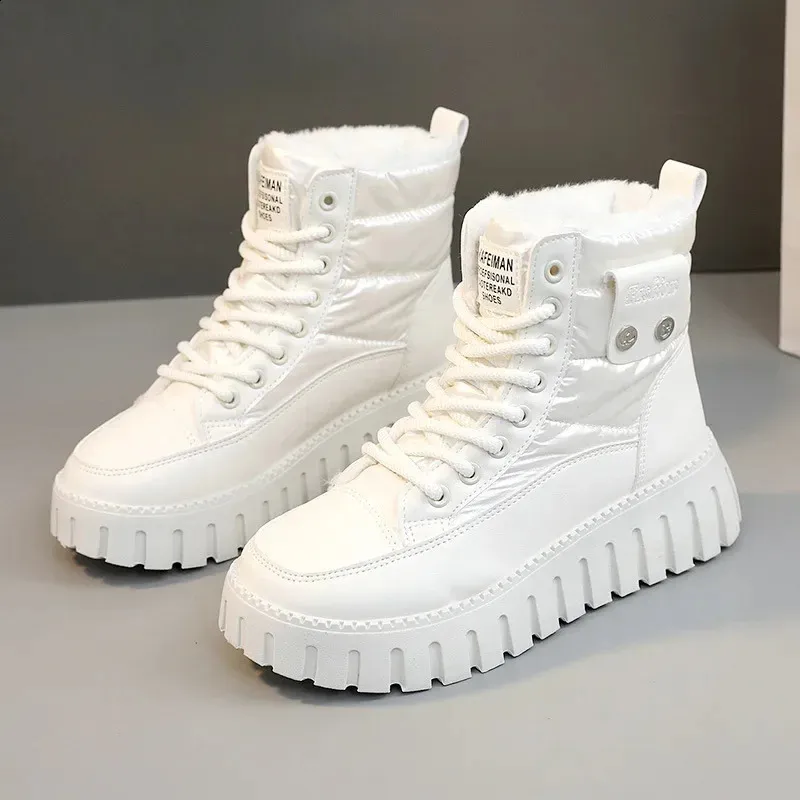 Snow Boots for Women Black High Platform Wedge Heel Winter Sneakers with Laces
