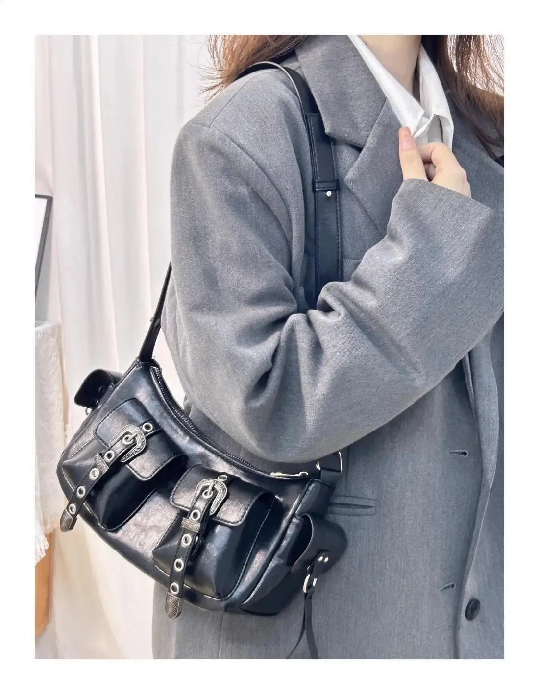 Vintage Leather Hobo Bag: Womens Cross Shoulder Bag, Y2k