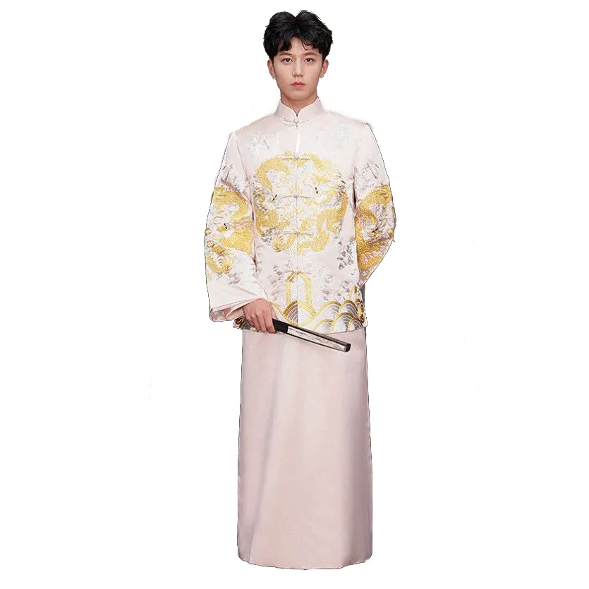 chinese formal dress men Embroidered Dragon Chinese Traditional Chinese Men's Wedding Suit XL / Red main image 1