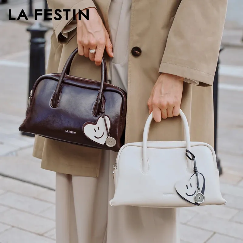 LA FESTIN Top Handle Barrel Bag - Leather Crossbody Purse With Adjustable Strap For Women