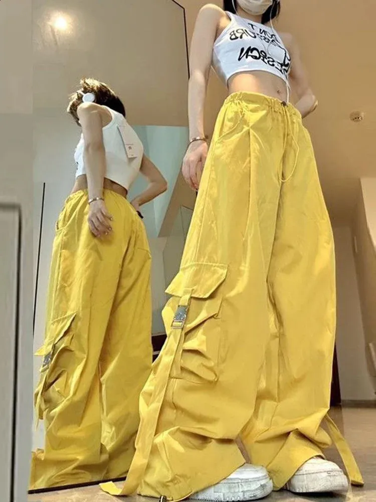 Zoki Yellow Cargo Pants Women – Oversized Wide Leg From