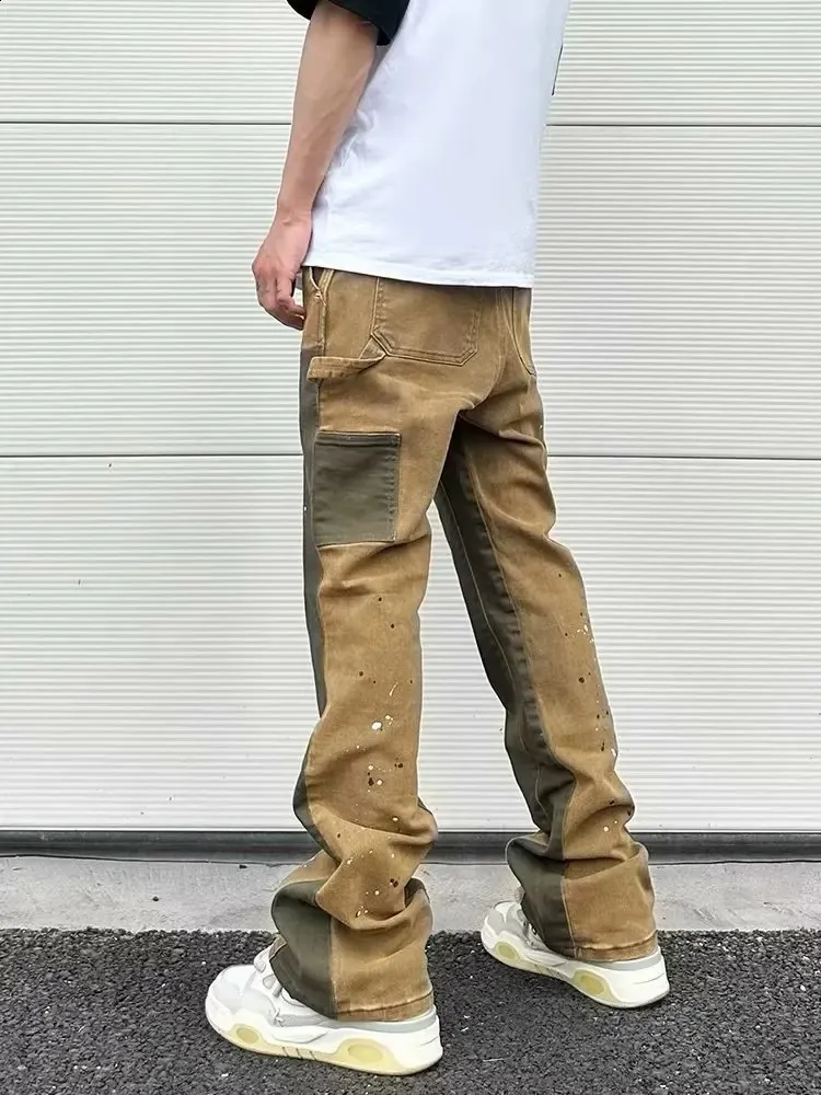 Men's Acid Wash Carpenter baggy jeans with Multicolor