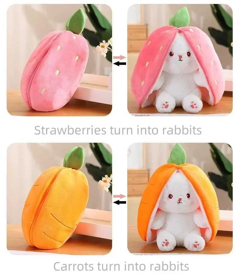 Kawaii Reversible Fruit Plush Toy Cute Carrot Strawberry Bunny
