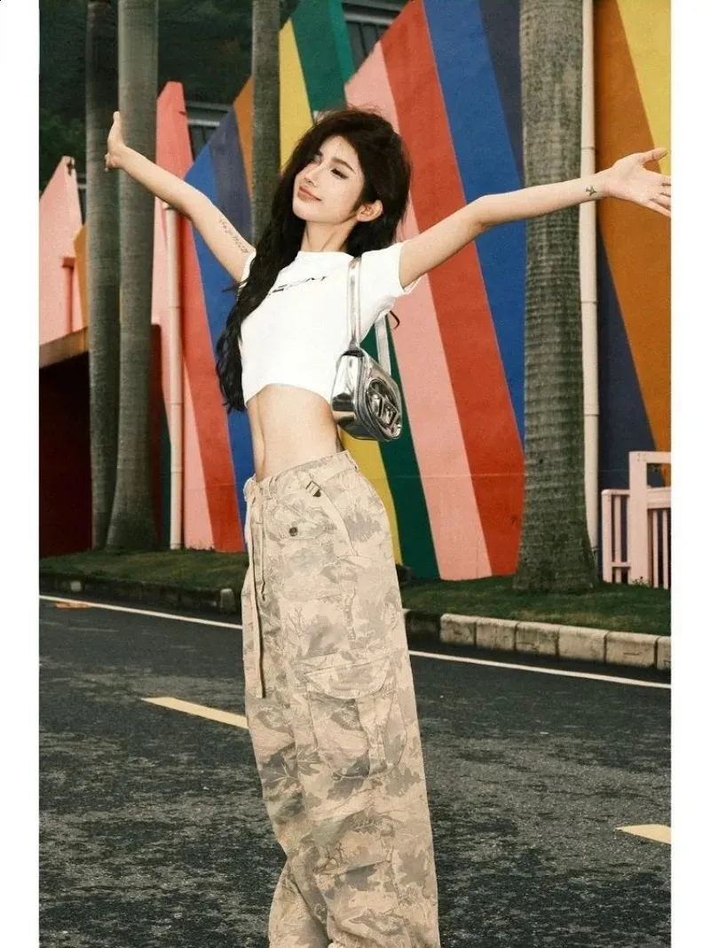 パンツ 1998s a.p.c. camo baggy cropped pants Hip Hop y2k Camo Cargo Pants for Women Baggy Loose Low Rise