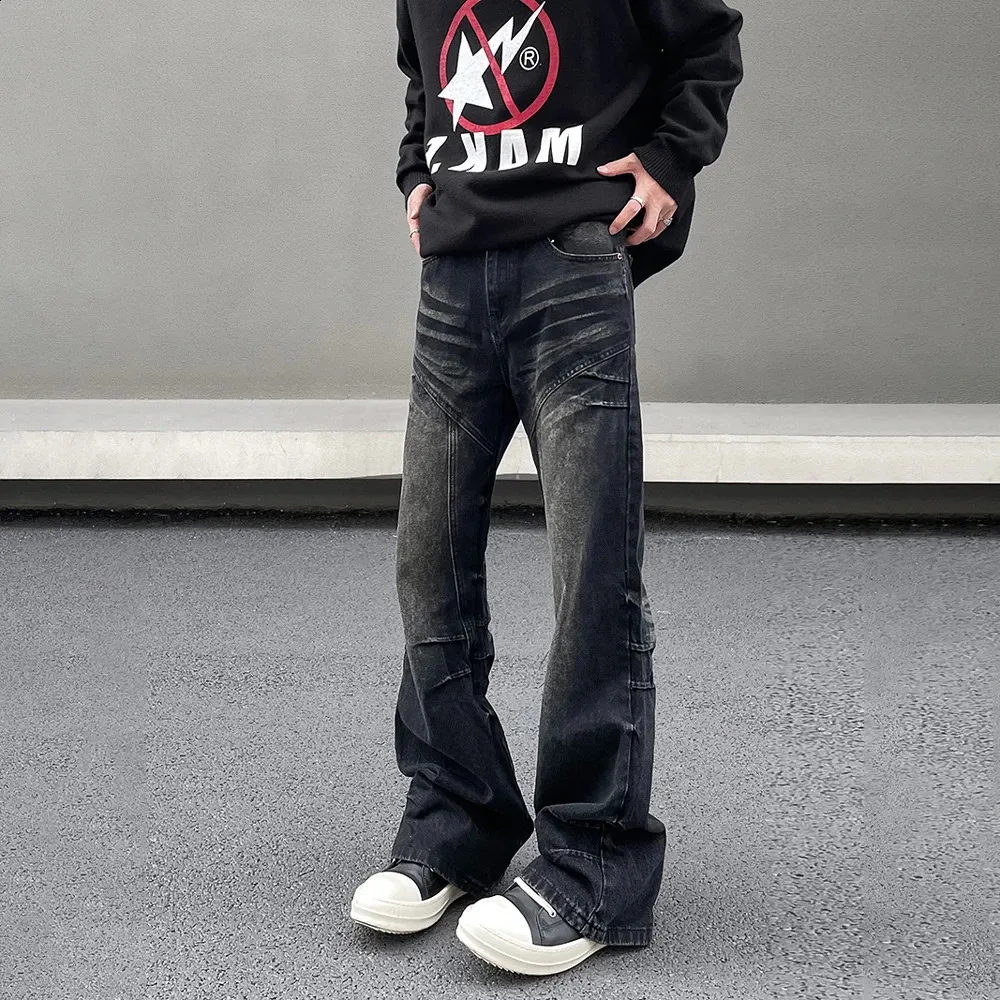 Black Denim Flare Jeans, Mens Wide-Leg Trousers for Casual