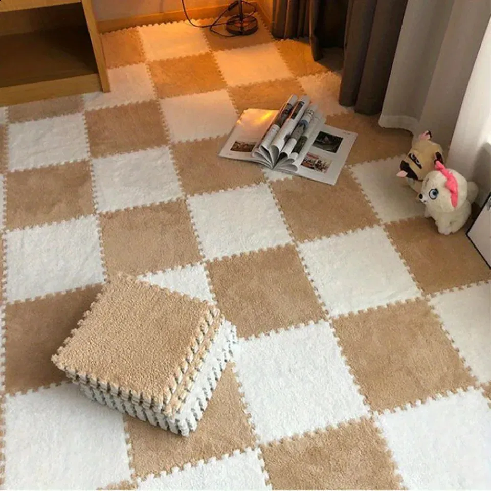 10-Piece Plush Foam Floor Mat Tiles - 30x30cm Interlocking Squares, Soft Play Area Rug