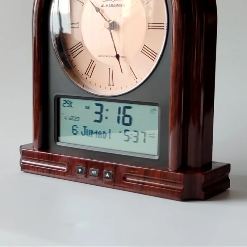 Elegant Wooden Adhan Clock: Precise Prayer Time & Qibla Direction ...