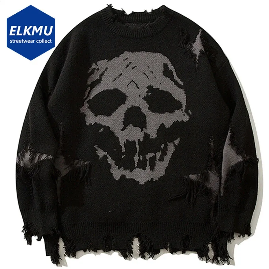 Dark Academia Gothic Sweater: Ripped Black Punk Knitted Oversized ...
