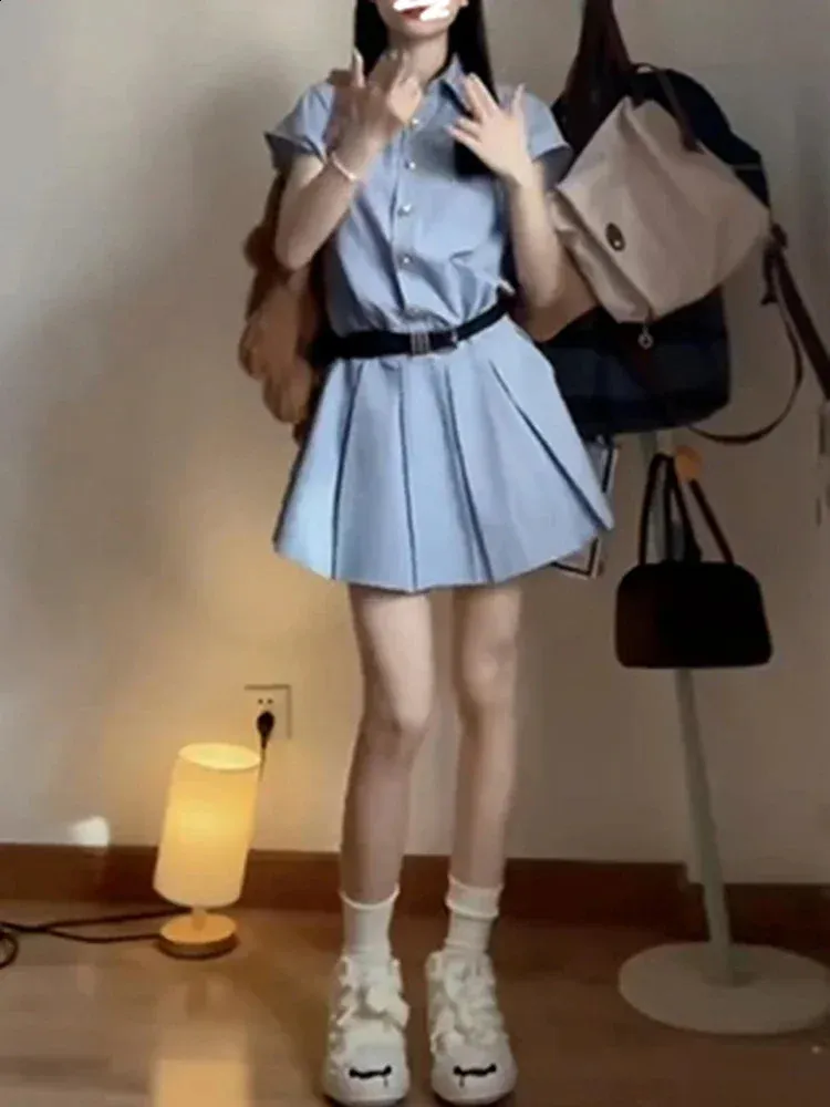 Chic French Blue High-Waist Dress for Women - Loose Fit, Casual, Street Style, Simple and Sweet - Perfect for Ladies Fashion - Style 240822