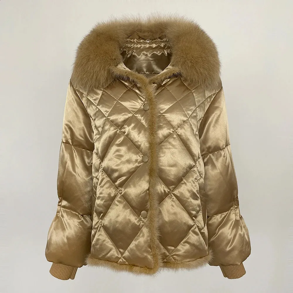 Real Fox Mink Fur Puffer Jacket For Women Large Size, Collar  