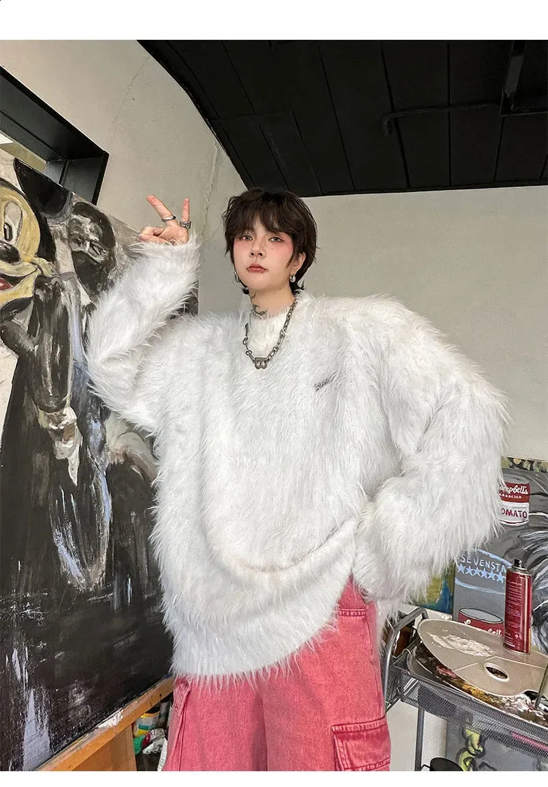 IEFB Mens Woolen Pullover Sweater Thick Knit Oversized Loose Fit