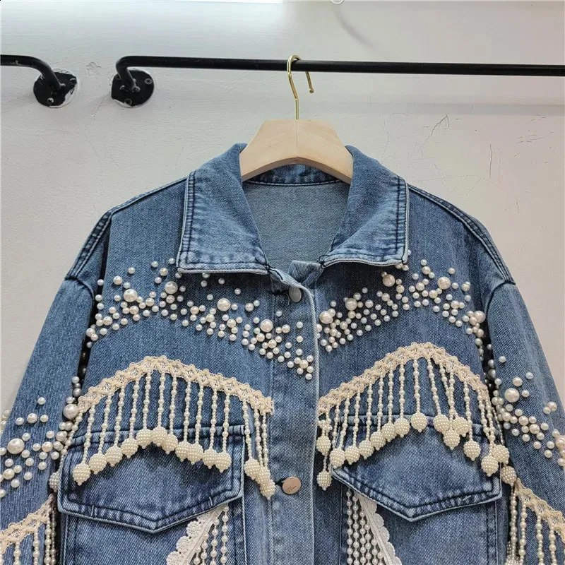Dhgate Denim Diamond Jacket Pearl Rhinestone Denim Jacket: Trendy