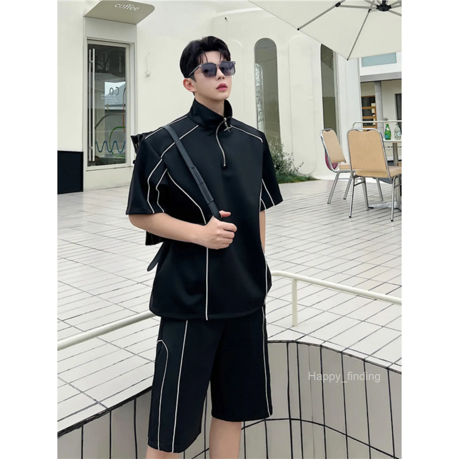 Wholesale Mens Summer Korean Casual Sports Suit Loose Fit Half Zip
