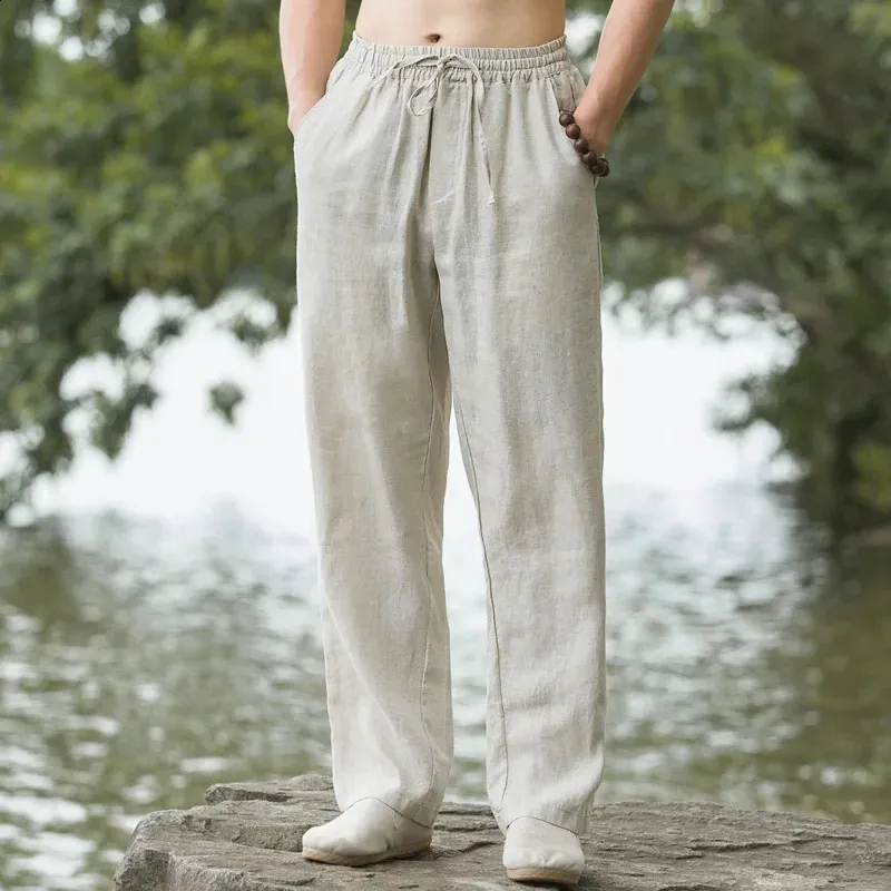 Summer Cotton Linen Men's Wide Leg baggy pants with