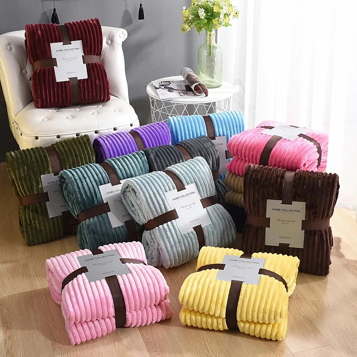 Winter Flannel Blanket for Beds Acrylic Woven Plaid Throw Coverlet ...