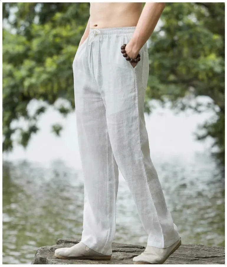Summer Cotton Linen Men's Wide Leg baggy pants with