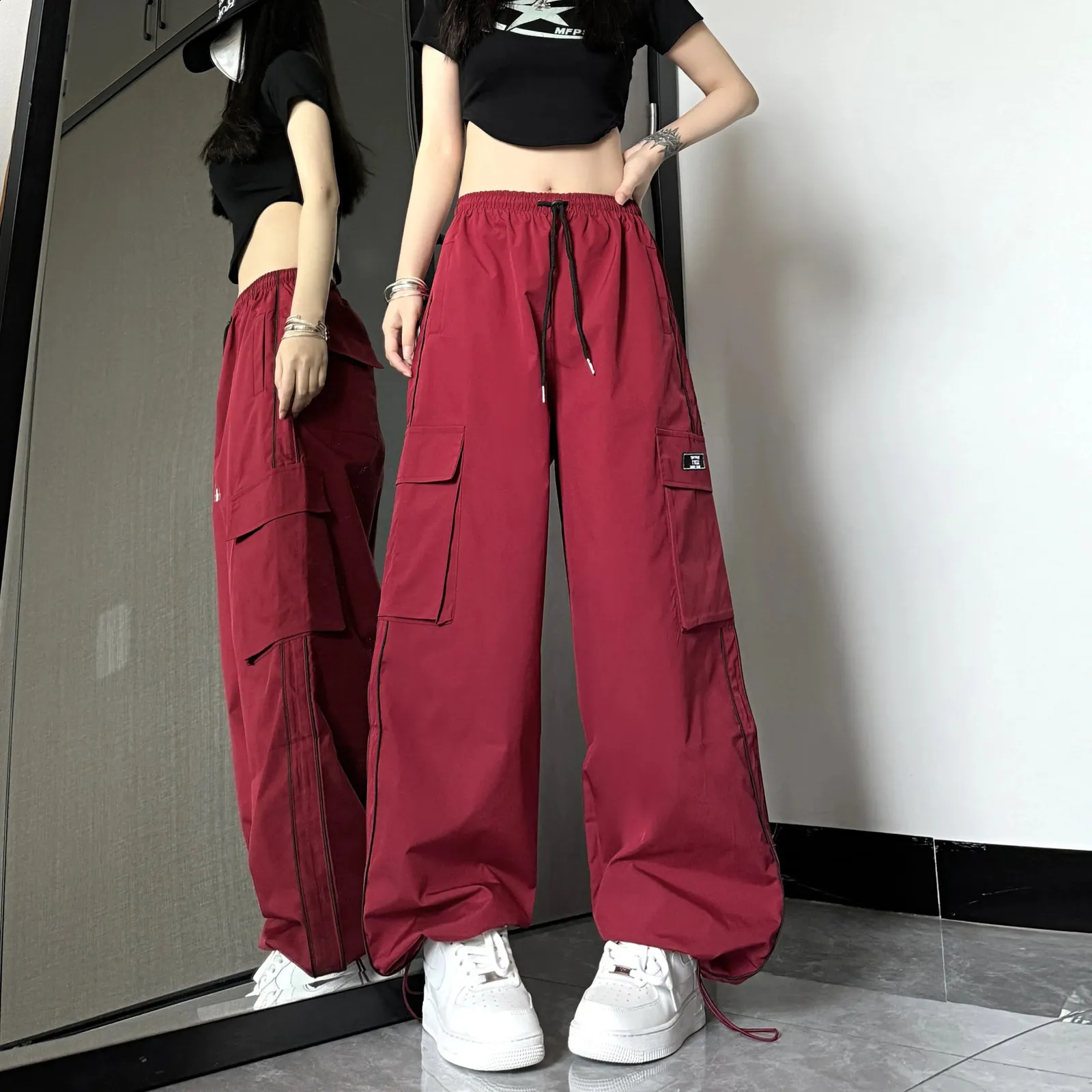 Vintage Orange ladies cargo pants for Women - Baggy Y2k Vintage Orange ladies cargo pants for Women - Baggy Y2k