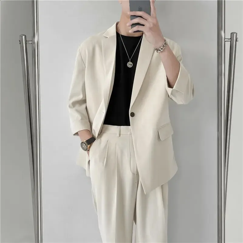 Spring Summer British Style Formal Blazer Men Korean Fashion Loose