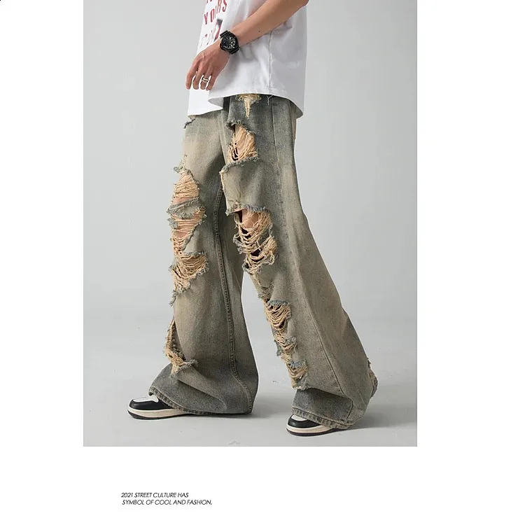 High Street Style Ripped Distressed Baggy Denim Jeans for