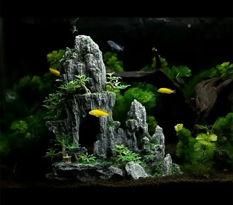 Large Resin Aquarium Mountain View Ornament Rockery From