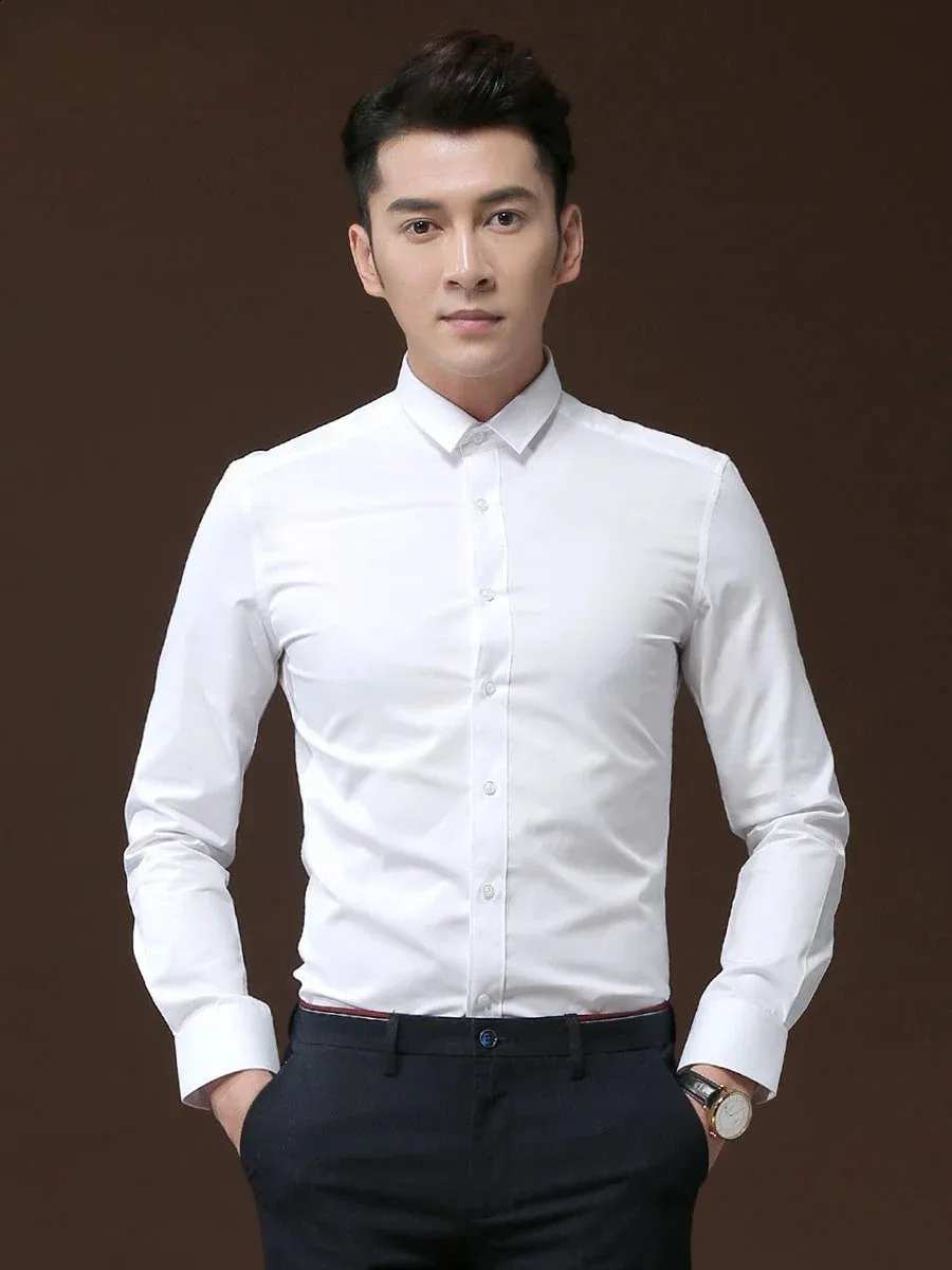 Mens long sleeved slim fitting white business casual dress shirts with V-neck collar for school and four seasons from Dhgate Men's Dress Shirts - price 53.4 Mens long sleeved slim fitting white business casual dress shirts with V-neck collar for school and four seasons from Dhgate Men's Dress Shirts - price 53.4