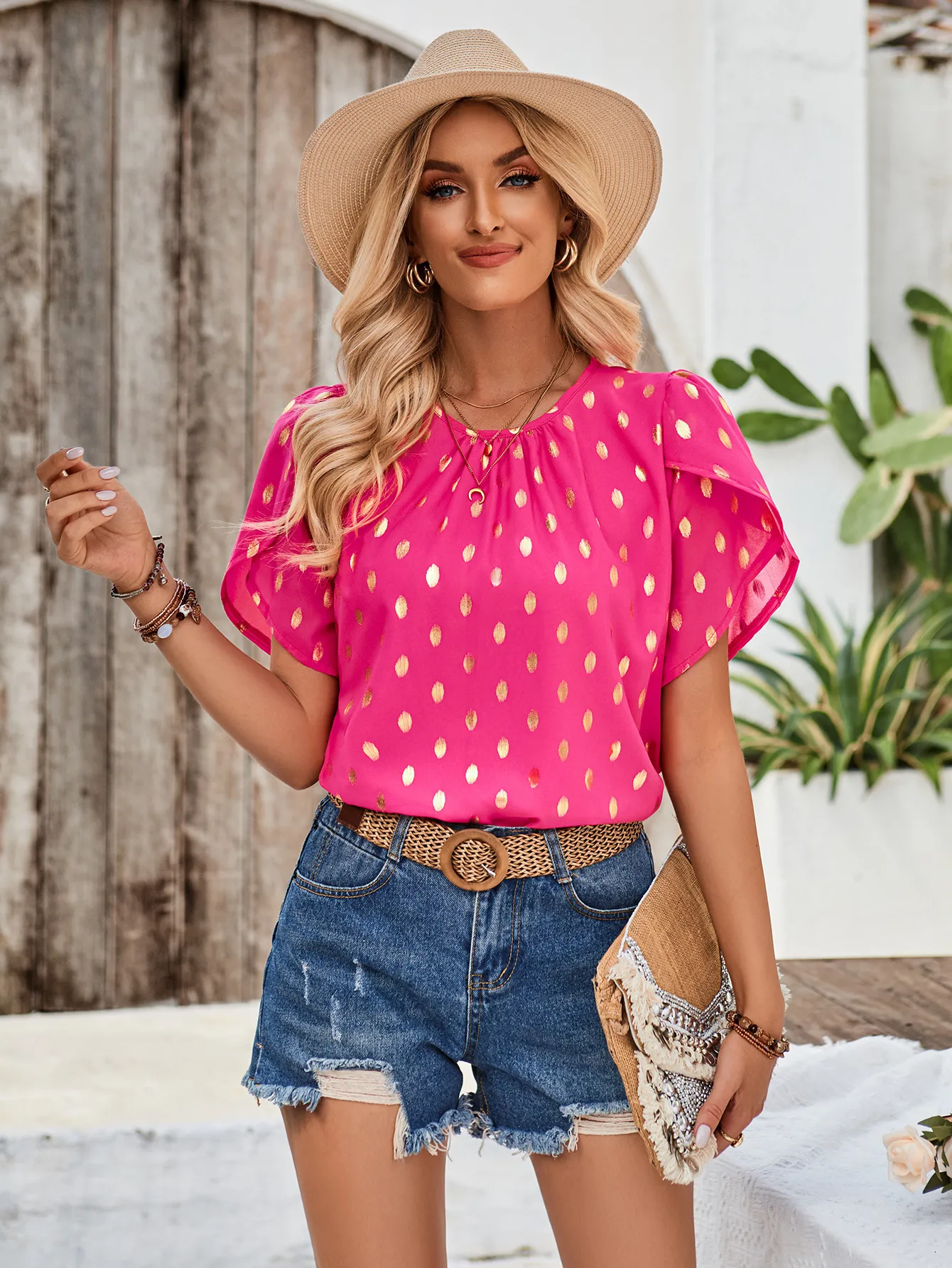 Summer Fresh Style Womens Polka Dot Pleated Round From