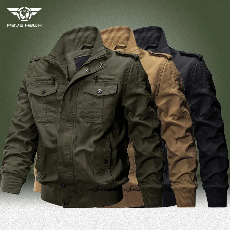 6XL Mens Spring/Fall Military Cargo Jacket: Multi-Pocket