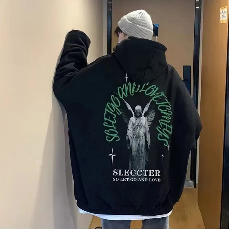 Sudadera Holgada De Otoño Masculina Impresión De Ángeles, Ropa De