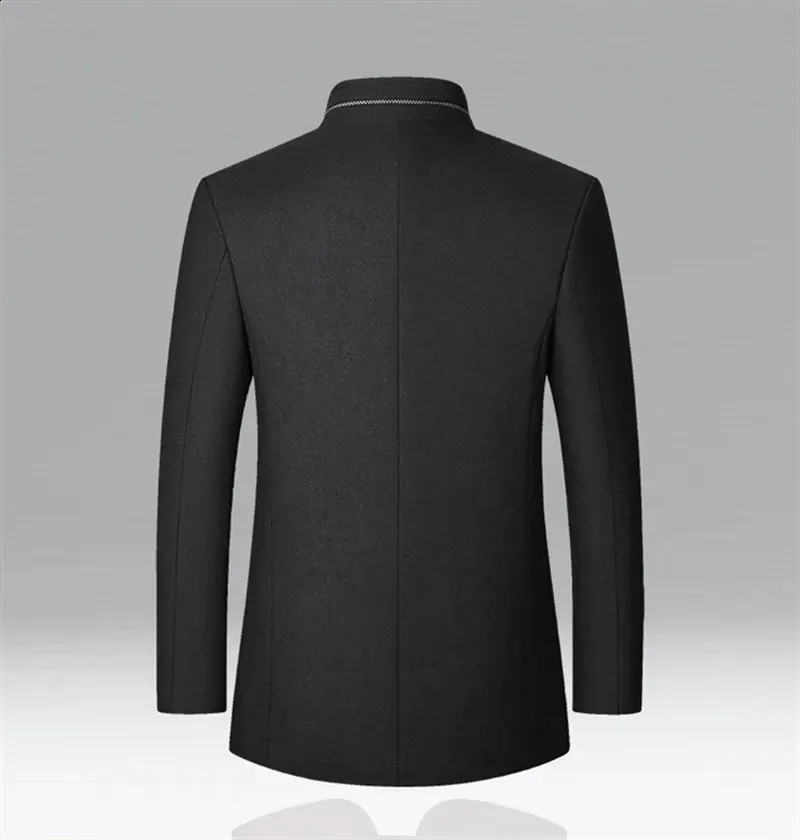 Mens Woolen Stand Collar Jacket Wide-Waisted Wool Blend Coat for