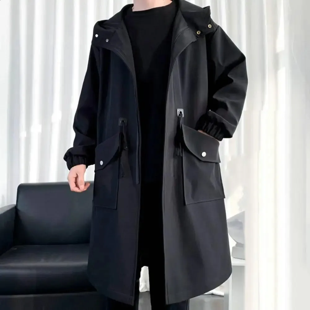Men's Streetwear Trench Coat: Zippered Long Sleeve, Hooded Mid-Length  Windproof Jacket with Big Pockets Anti-Wrinkle Urban Style