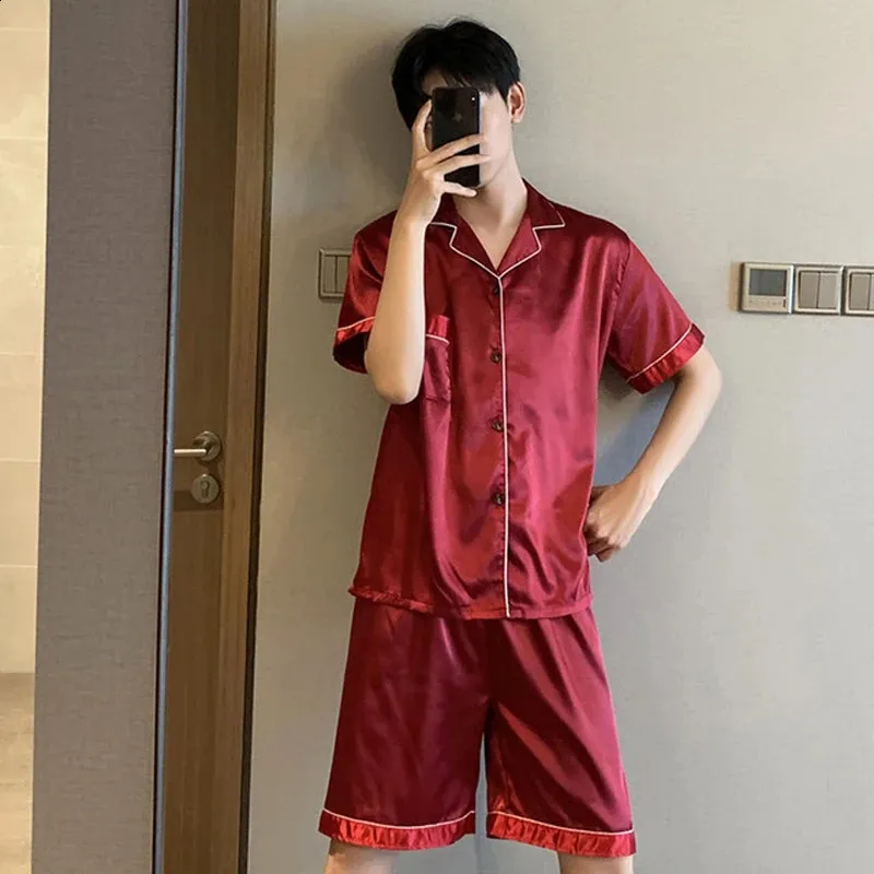 Mens Satin Summer Pajama Set Short Sleeve Shorts And Silk Best Mens Sleepwear For Home Comfort Big Sizes Available From Leemostore 10.53 DHgate.Com
