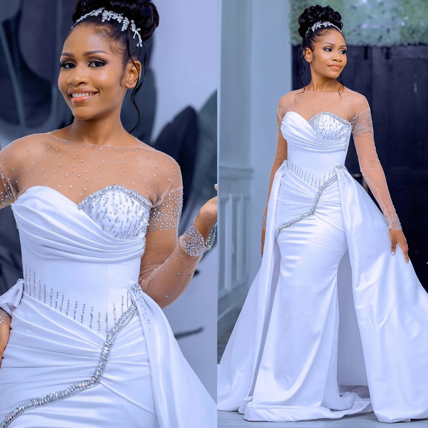 2024 Mermaid Wedding Dress With Detachable Train In White Satin